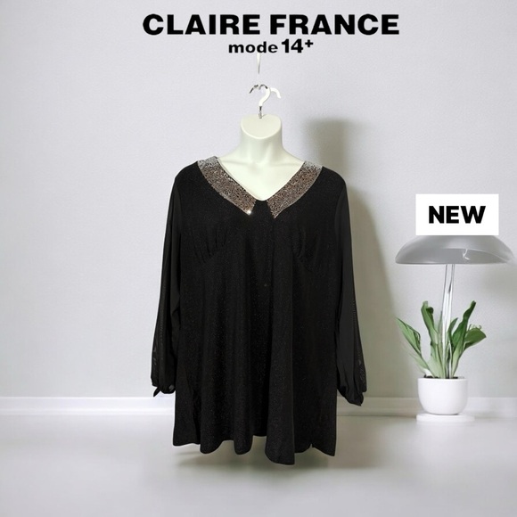 NWOT, Claire France, Chic Plus Size Tunic With Details, 3X, Black - Picture 1 of 9